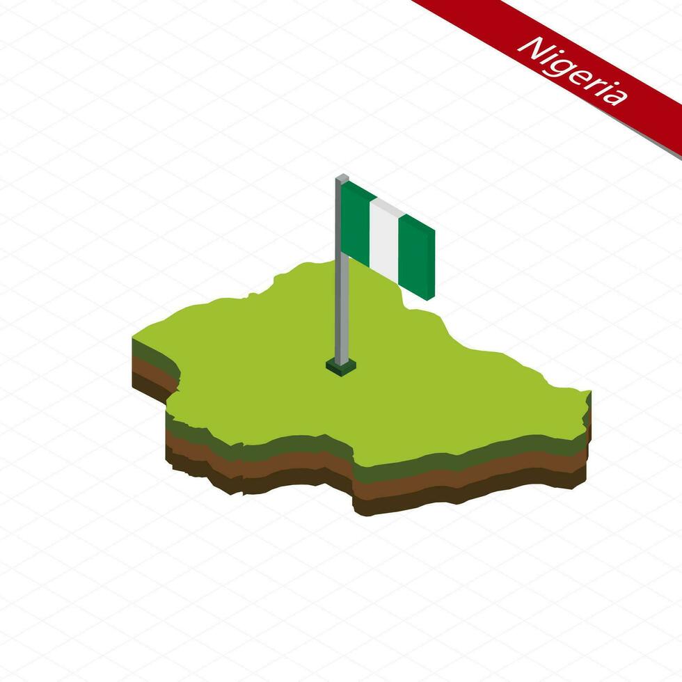 Nigeria isometrische kaart en vlag. vector illustratie.