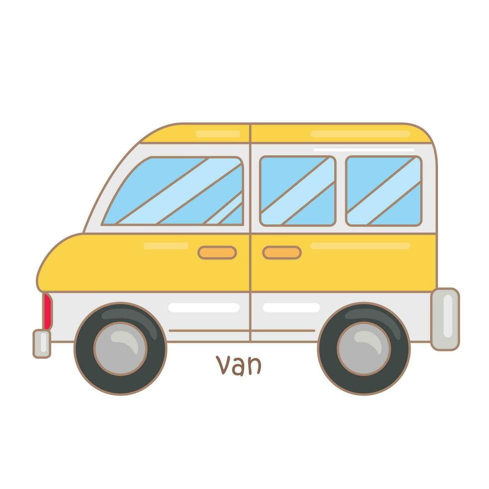 alfabet v voor busje woordenschat school- les tekenfilm illustratie vector clip art sticker