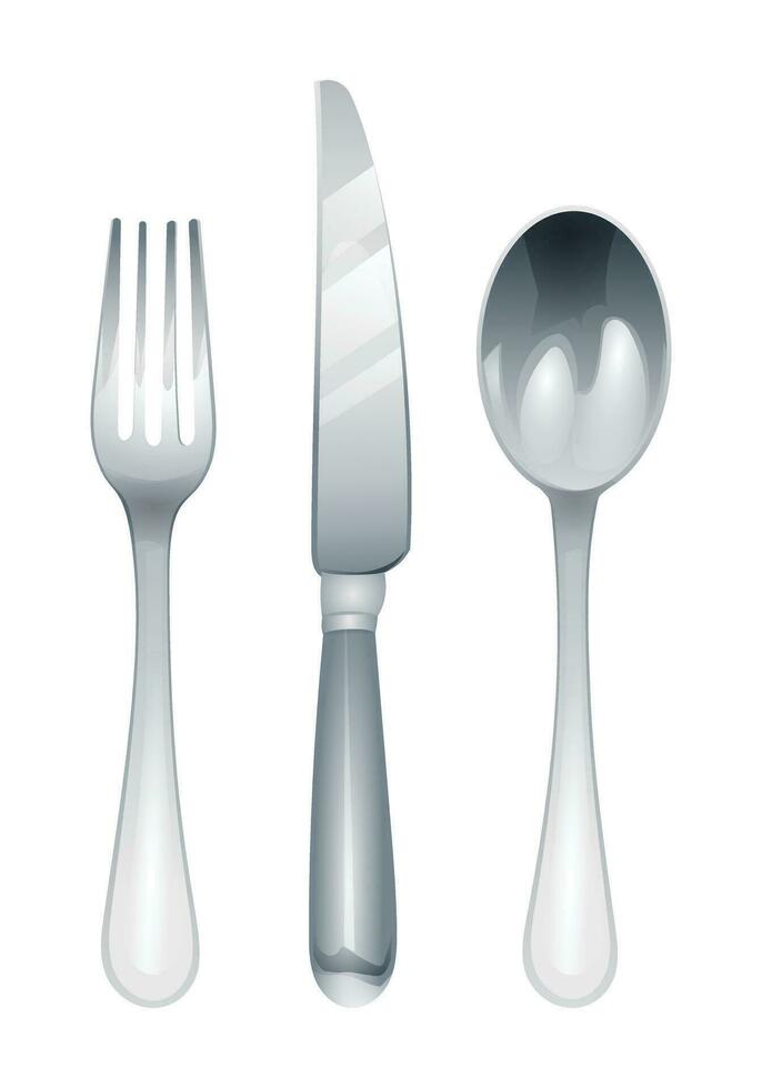 reeks van vork, mes en lepel geïsoleerd Aan wit achtergrond. bestek keukengerei vector illustratie