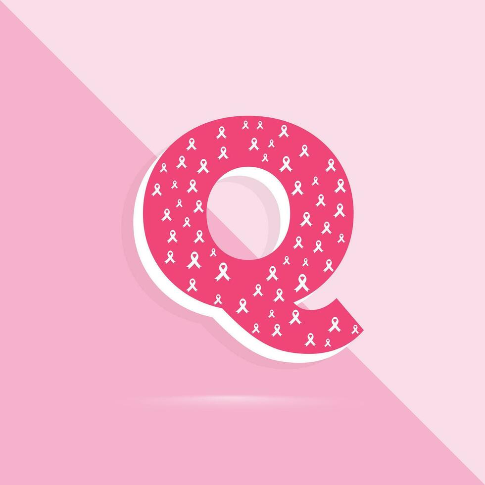 roze kleur brief q logo en icoon voor borst kanker bewustzijn maand vector