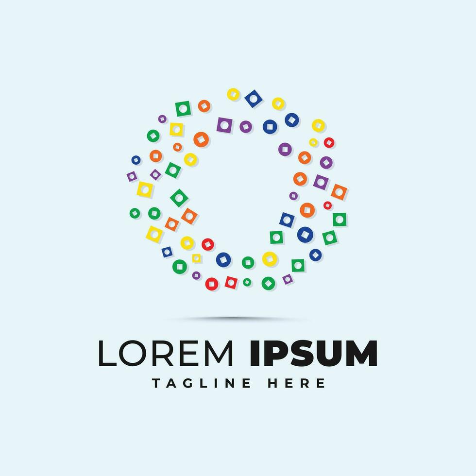 kleurrijk brief logo sjabloon met polka punt cirkel en plein vorm pixel vector