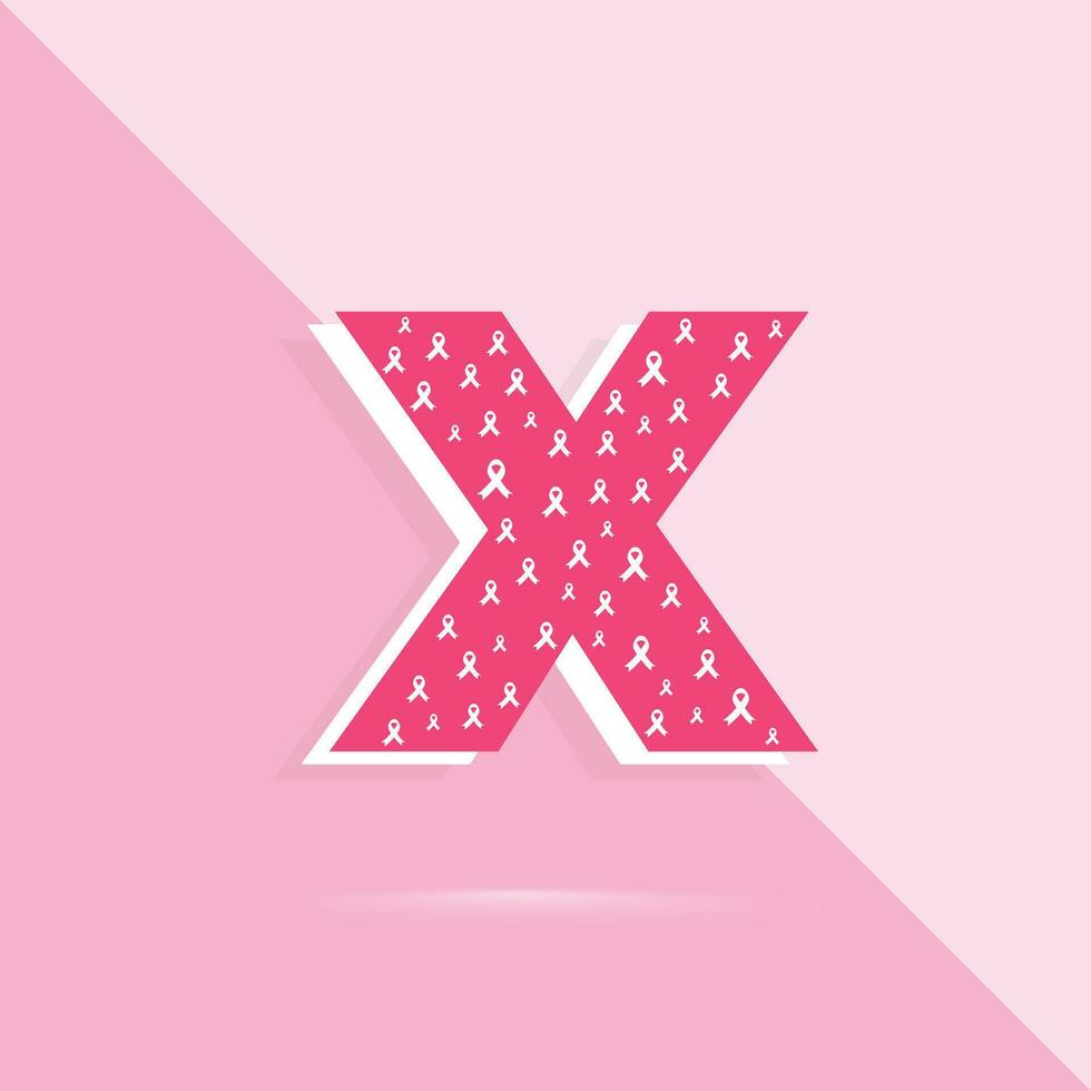 roze kleur brief X logo en icoon voor borst kanker bewustzijn maand vector