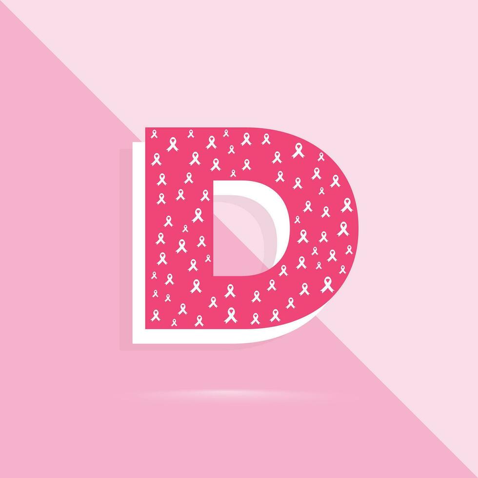 roze kleur brief d logo en icoon voor borst kanker bewustzijn maand vector