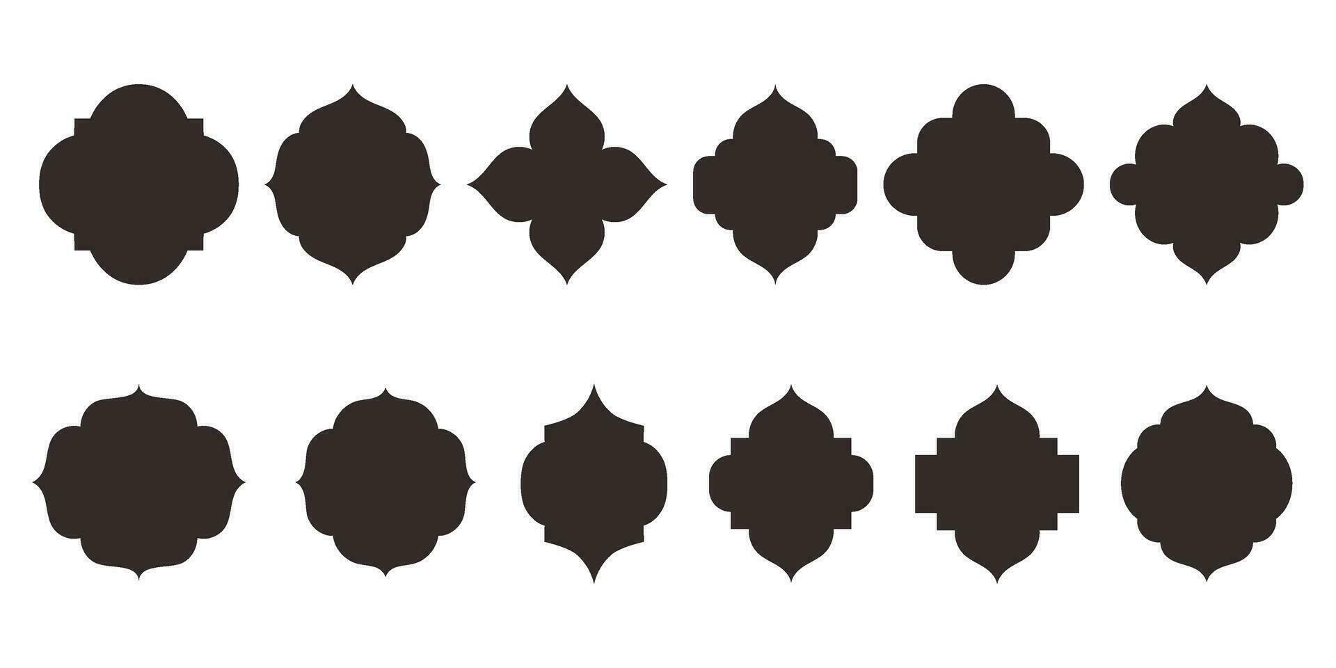 Islamitisch venster zwart silhouet vorm verzameling. Arabisch, moslim architectuur kader. traditioneel, oosters ontwerp vector