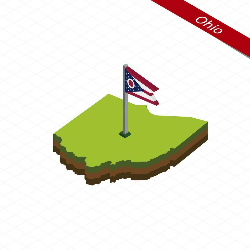 Ohio isometrische kaart en vlag. vector illustratie.