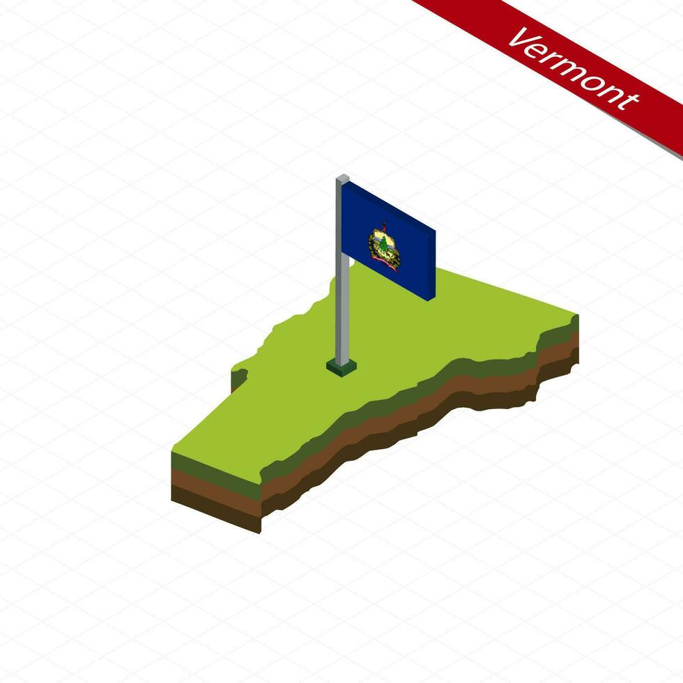 Vermont isometrische kaart en vlag. vector illustratie.