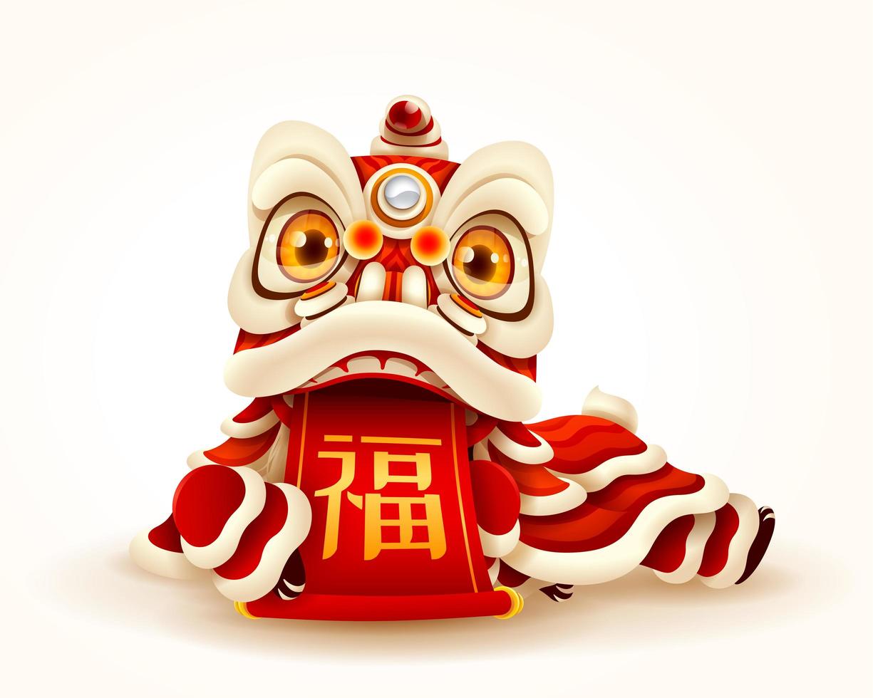 Chinese New Year Lion Dance with scroll vector