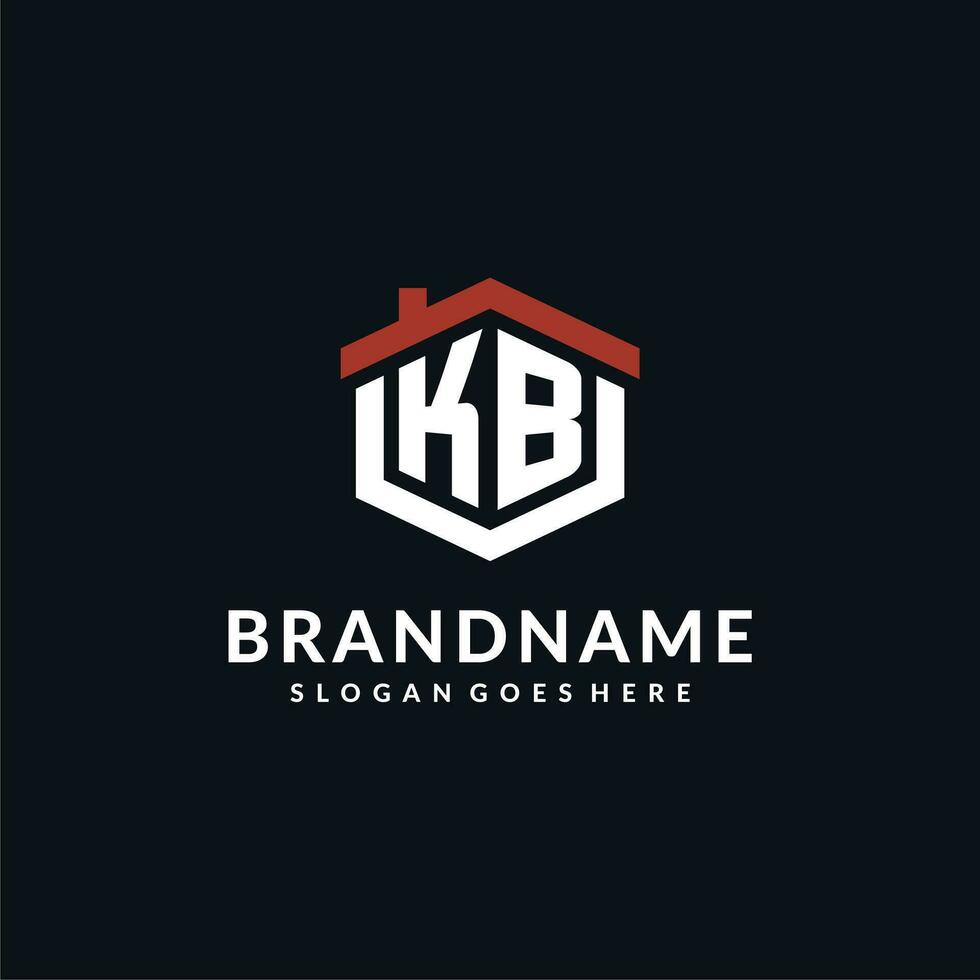 eerste brief kb logo met huis dak zeshoek vorm ontwerp ideeën vector