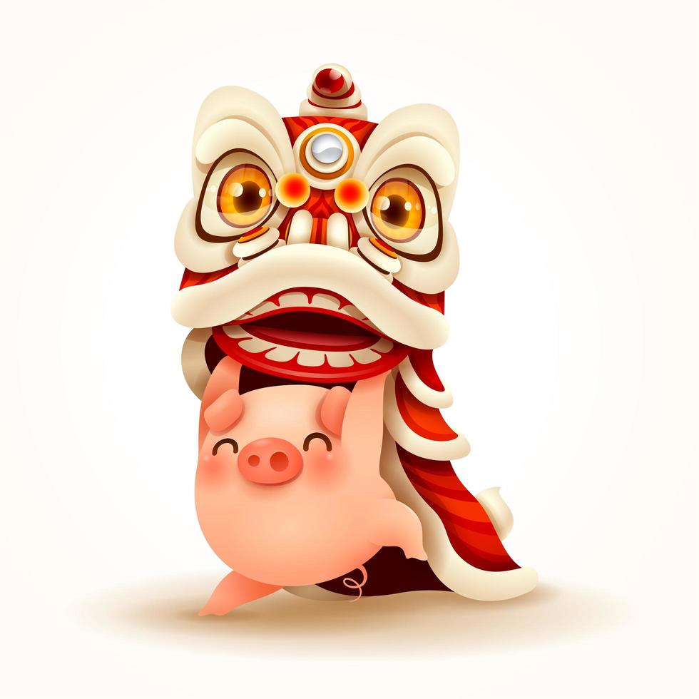 Little Pig performs Chinese New Year Lion Dance vector