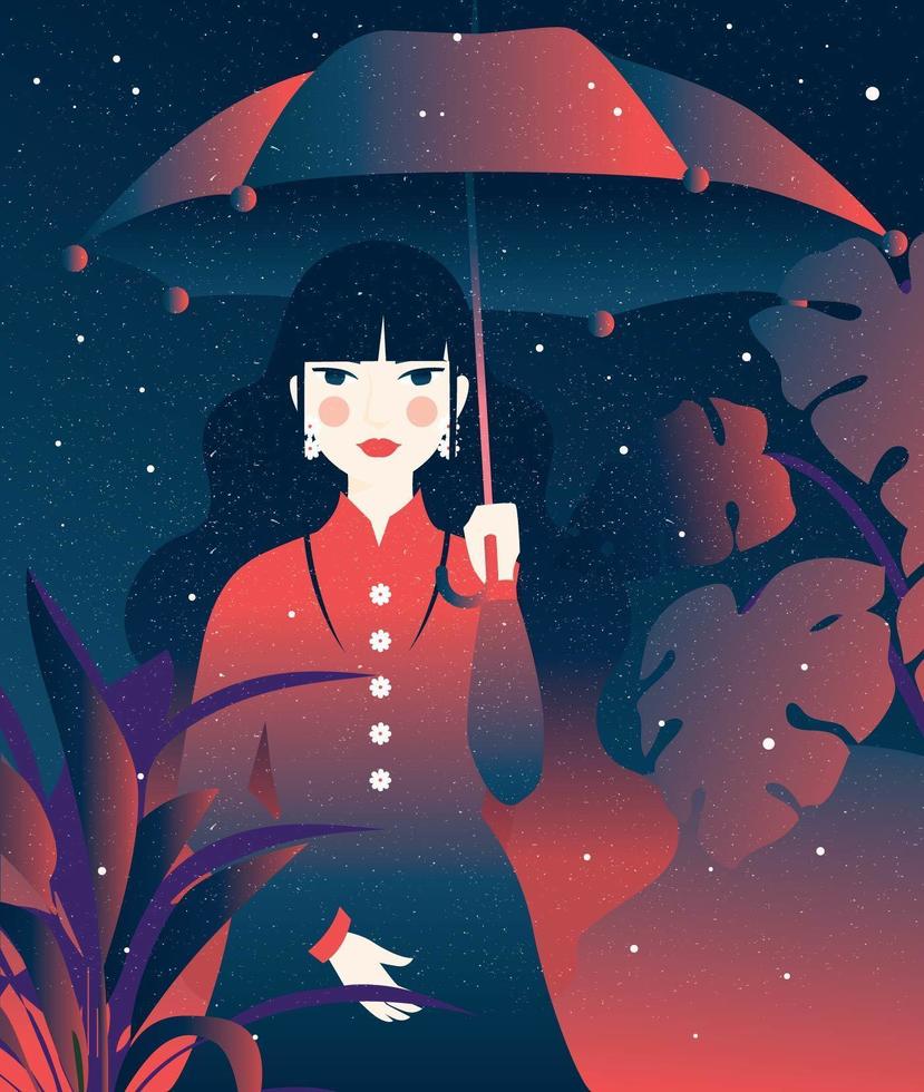 Girl Holding Umbrella Vector