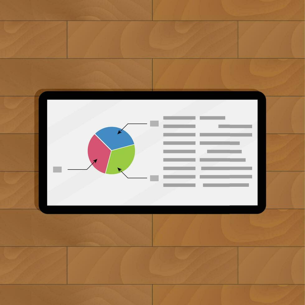 taart tabel Aan tablet. diagram statistisch informatie, vector illustratie