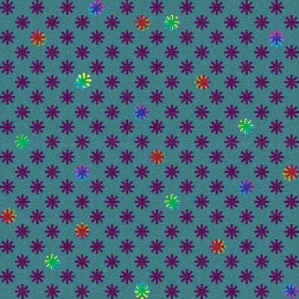 naadloos abstract asterisk vorm cmyk kleuren overlappen transparant met risografie effect Aan blauw achtergrond. vector