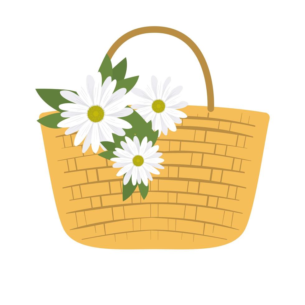 picknickmand met drie witte bloemen vector