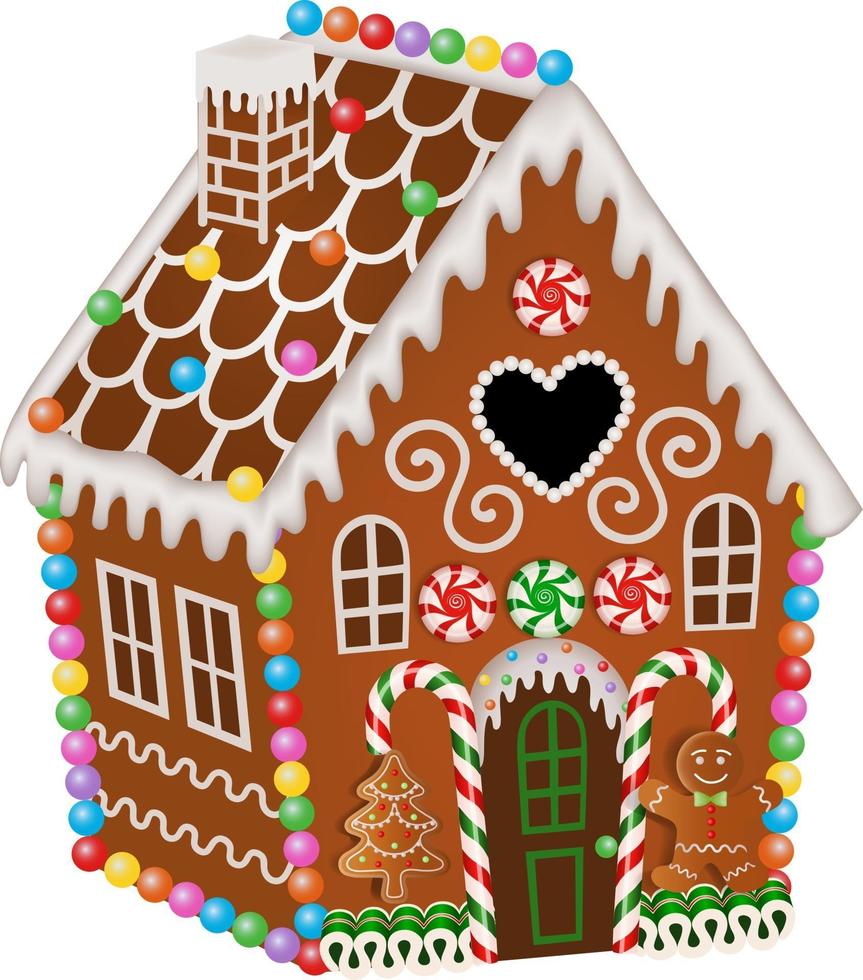 kerst peperkoek huis met snoep en koekjes vector