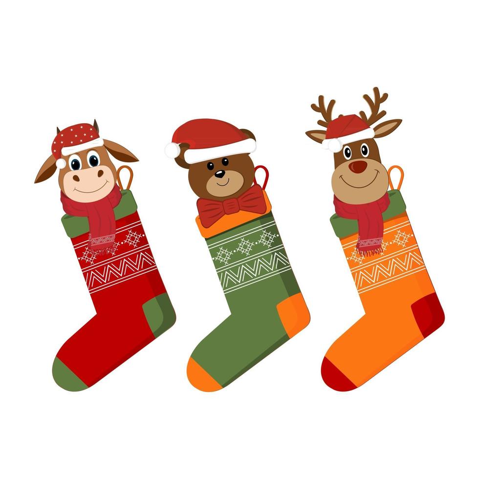 Kerst sokken met geschenken geïsoleerd op een witte achtergrond white vector