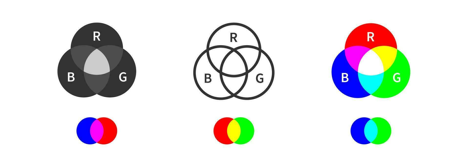 rgb palet icoon Aan licht achtergrond. kalibratie van kleur van scherm. additief kleur menging voorbeeld. schets, vlak en gekleurde stijl. vlak ontwerp. vector illustratie.