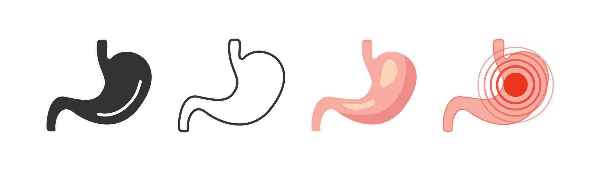 maag icoon Aan licht achtergrond. maag pijn, gezondheidszorg symbool. anatomie, gezond spijsvertering teken. schets, vlak, en gekleurde stijl. vlak ontwerp. vector illustratie.