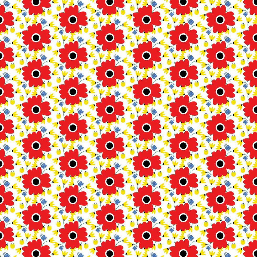 herhaling decoratief textiel rood en geel bloem achtergrond patroon37 vector