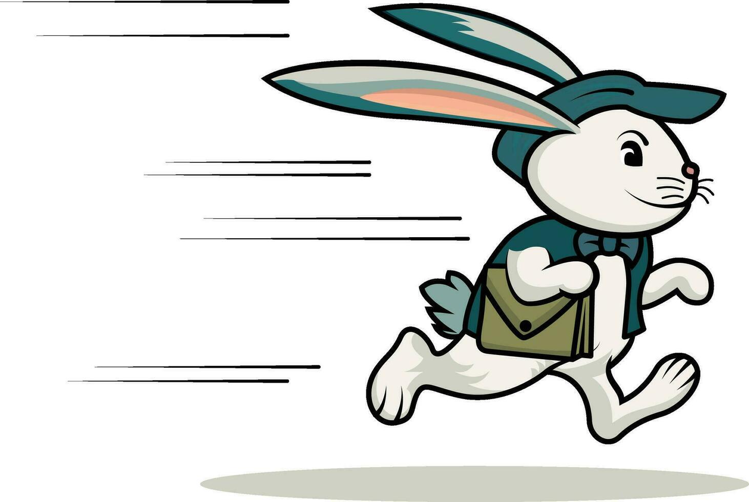 koerier konijn vector illustratie , konijn snel hoppen in de omgeving van naar leveren pakketjes draag- een klein zak vector beeld