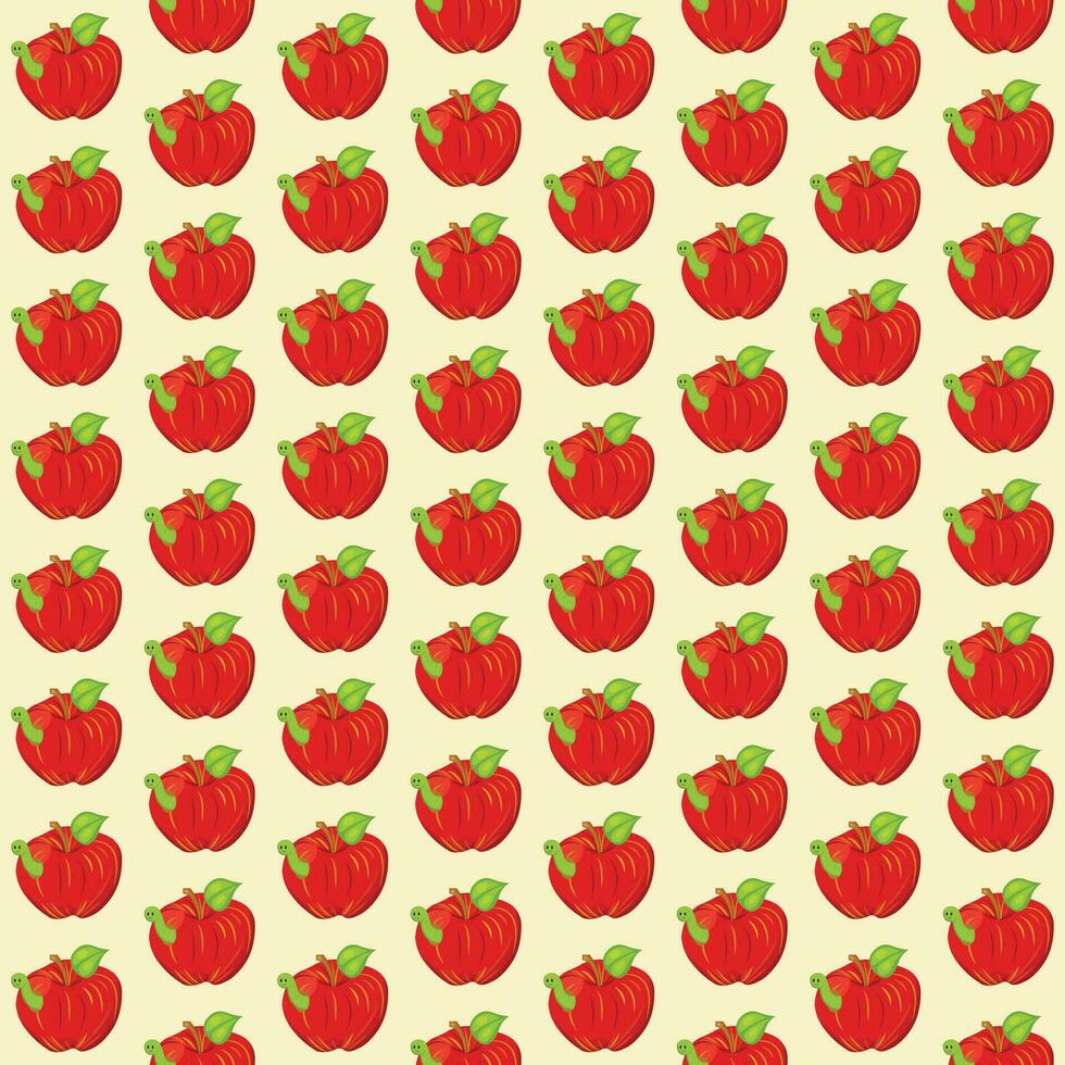 rood appel met een glimlachen worm. naadloos patroon. vector illustratie.