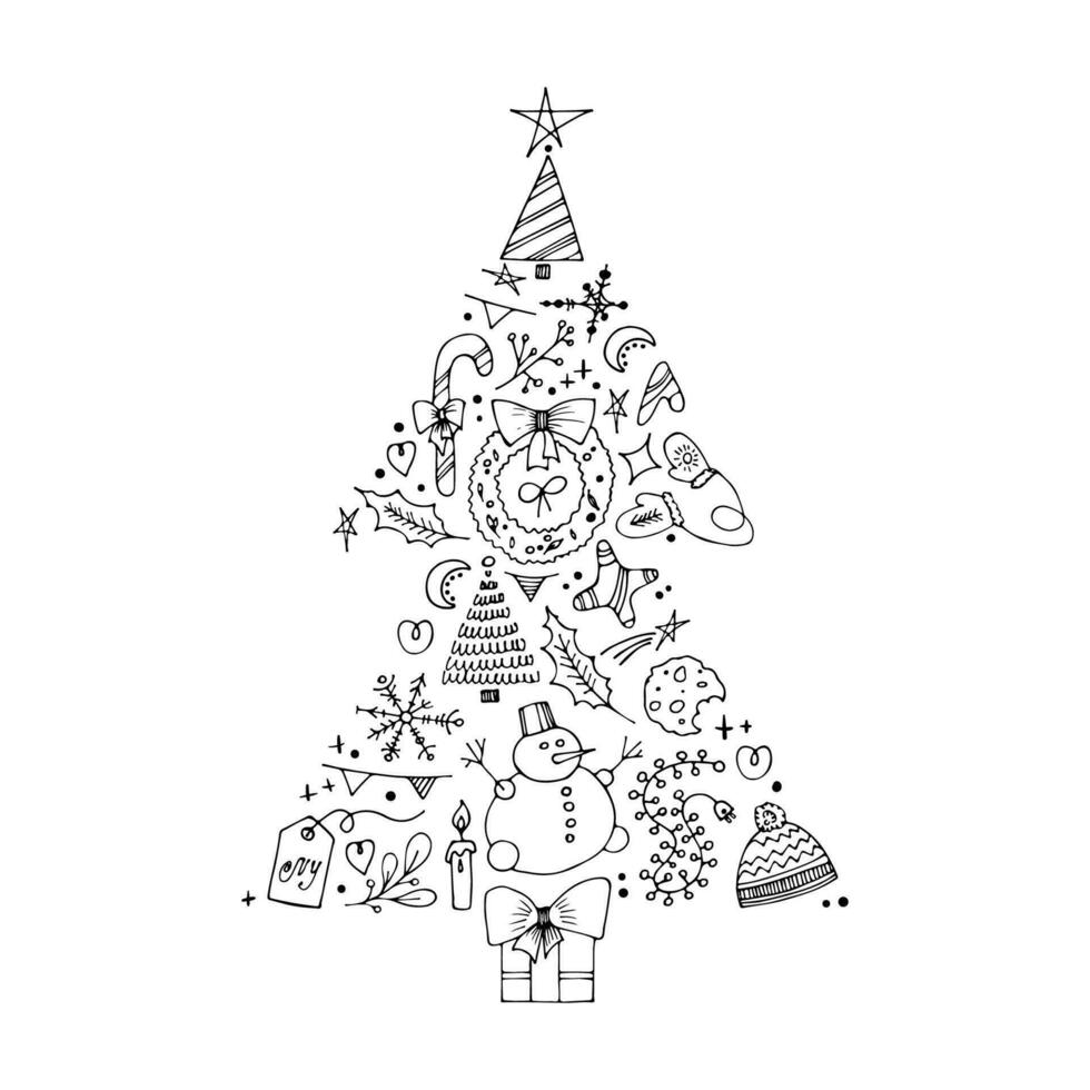 reeks van hand- getrokken markeerstift Kerstmis boom symbool. nieuw jaar tekening illustratie. winter vakantie speelgoed. vector