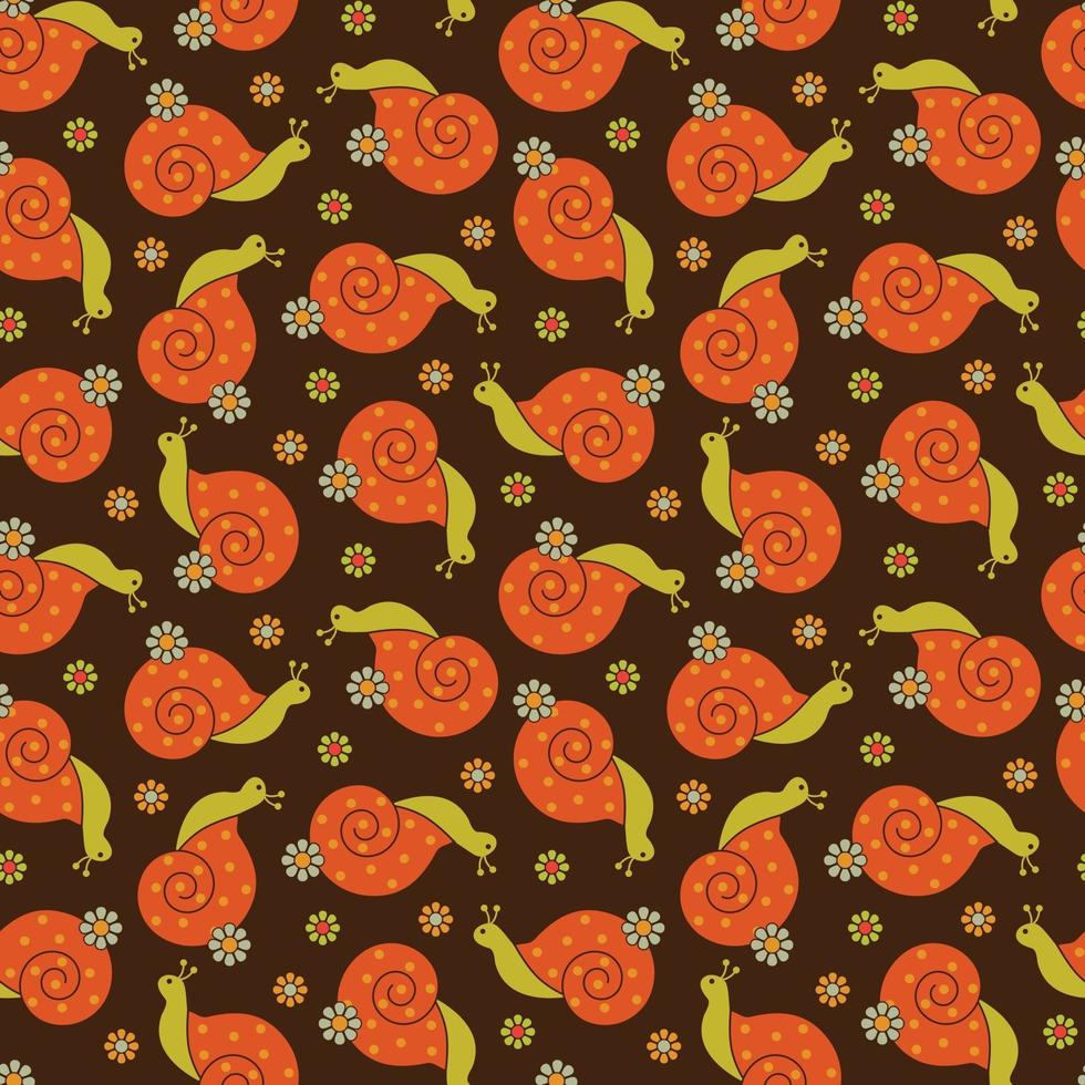 retro oranje slakken met madeliefjebloemen naadloos patroon vector