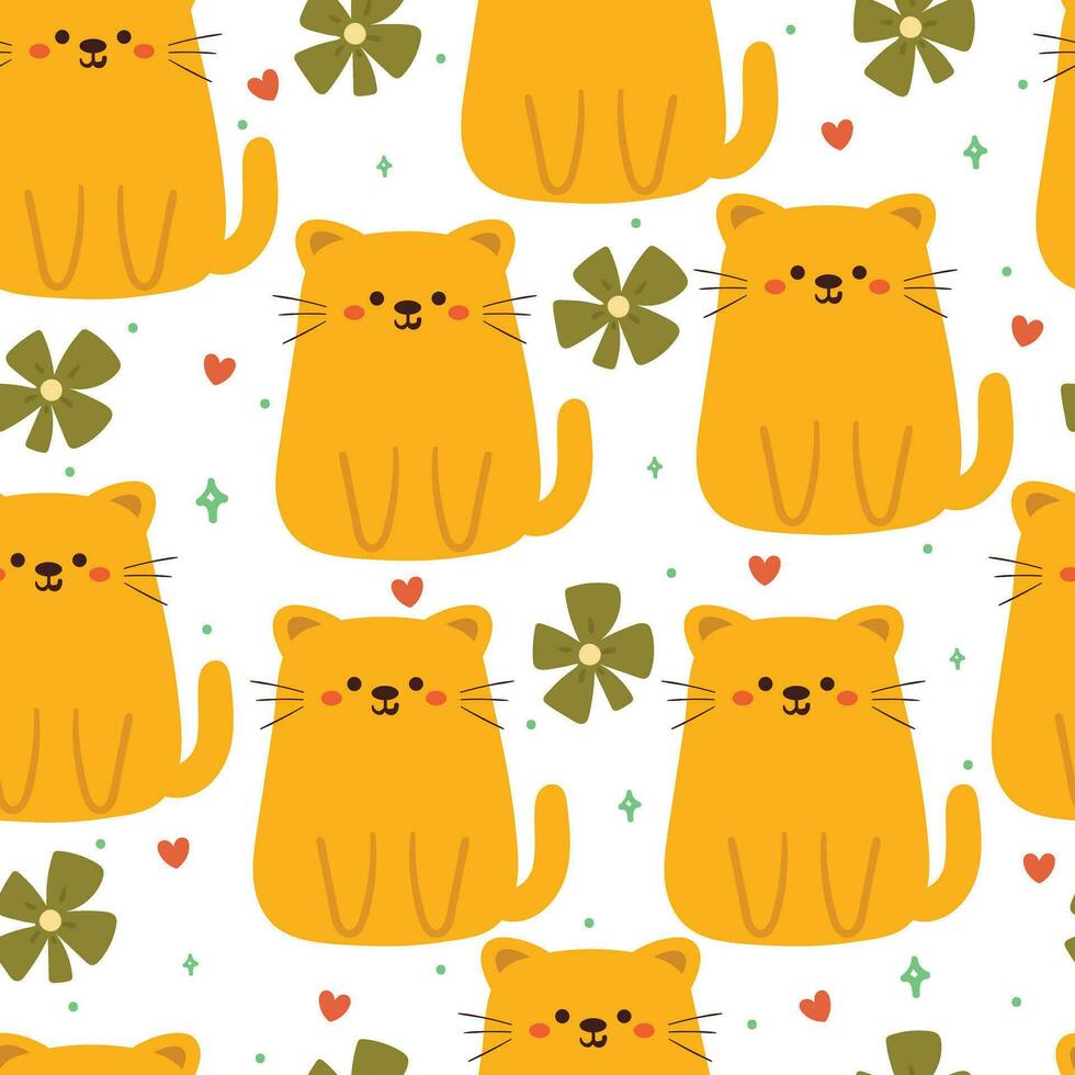 naadloos patroon tekenfilm kat en bloem. schattig dier behang voor textiel, geschenk inpakken papier vector