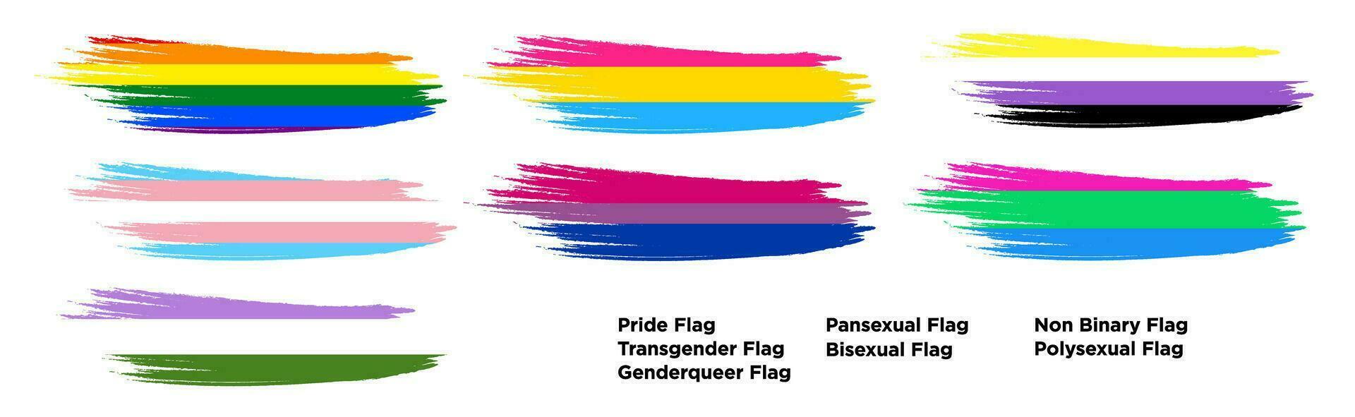 reeks van trots vlag borstel beroerte concept set. trots, transgender, genderqueer, panseksueel, biseksueel, niet binair, polyseksueel vlag. geïsoleerd Aan wit achtergrond. vector illustratie. eps 10.