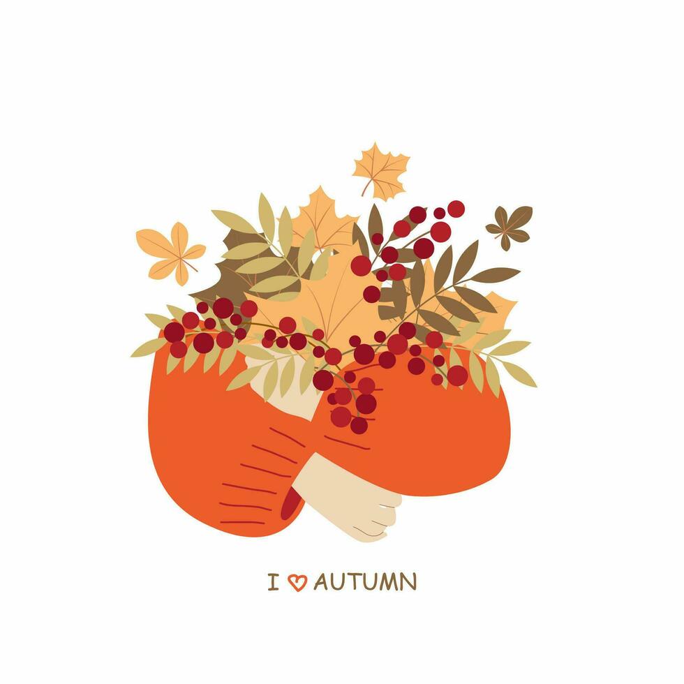 handen Holding een boeket van herfst bladeren. illustratie vector