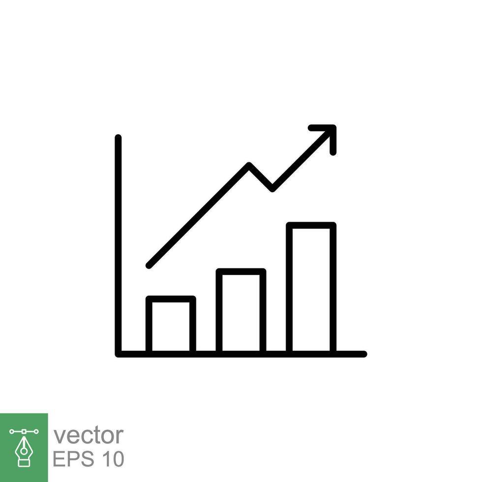 winst groei icoon. gemakkelijk schets stijl. groeit bars grafisch met stijgende lijn pijl, geld verdienen, infografisch, bedrijf concept. dun lijn symbool. vector illustratie geïsoleerd Aan wit achtergrond. eps 10.