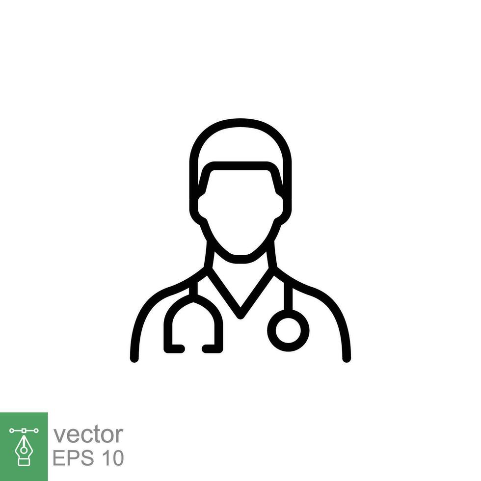 mannetje dokter icoon. gemakkelijk schets stijl. dokter met stethoscoop, Mens, dokter, gezondheidszorg, medisch concept. dun lijn symbool. vector illustratie geïsoleerd Aan wit achtergrond. eps 10.