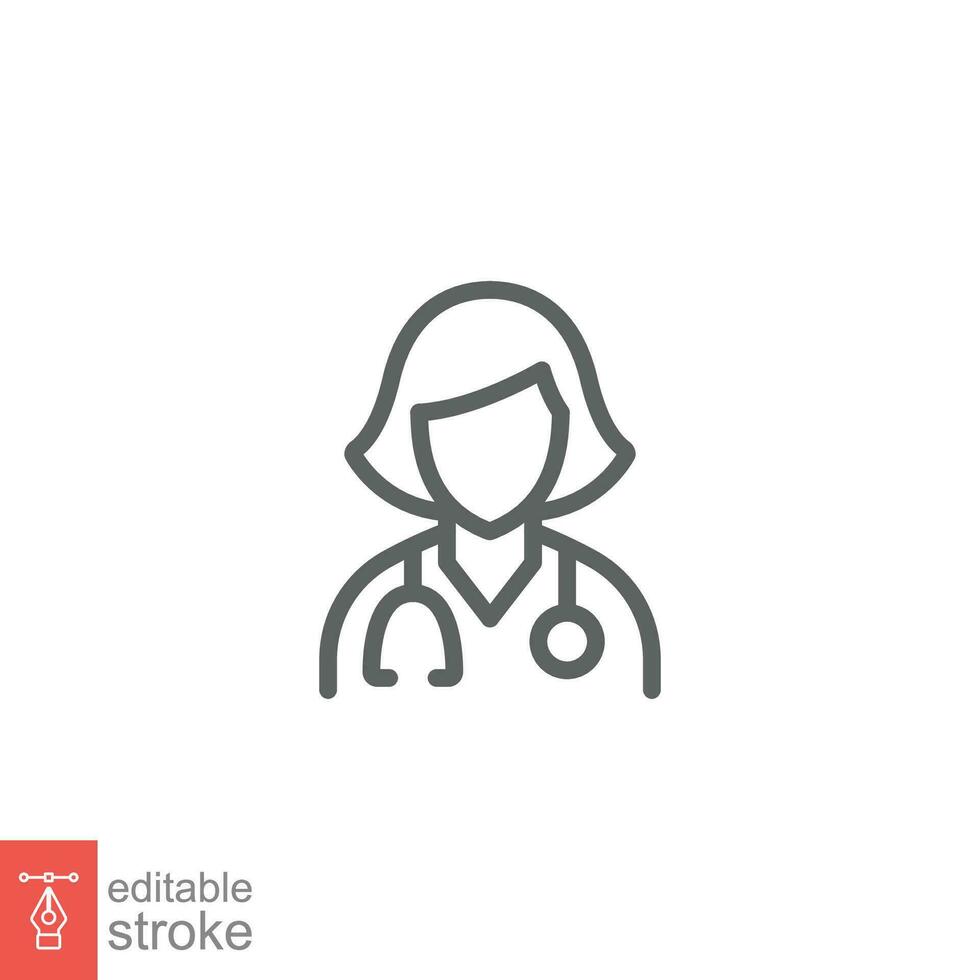 vrouw dokter icoon. gemakkelijk schets stijl. dokter met stethoscoop, vrouw, dokter, gezondheidszorg medisch concept. dun lijn symbool. vector illustratie geïsoleerd Aan wit achtergrond. bewerkbare beroerte eps 10.