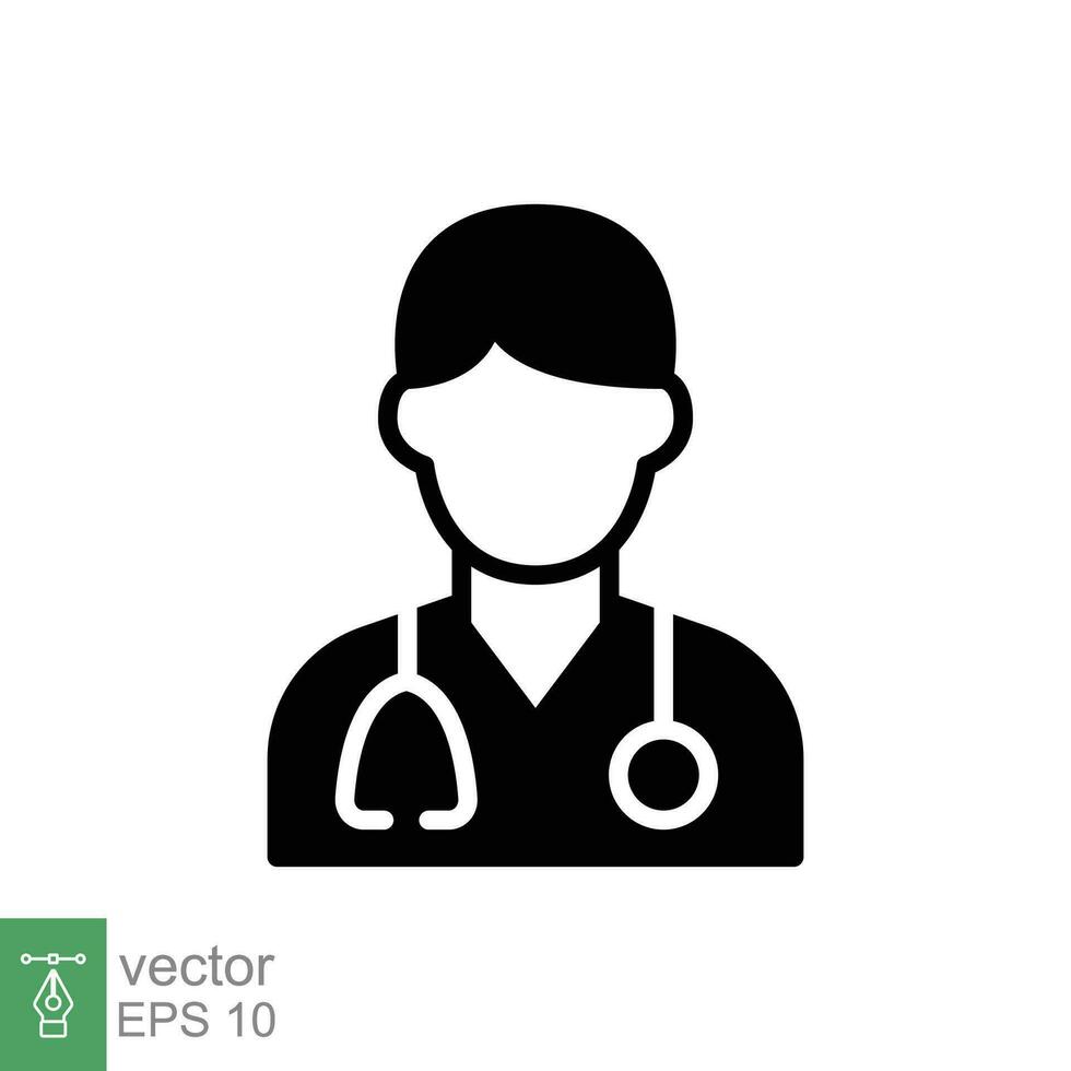 mannetje dokter icoon. gemakkelijk solide stijl. dokter met stethoscoop, Mens, dokter, gezondheidszorg, medisch concept. zwart silhouet, glyph symbool. vector illustratie geïsoleerd Aan wit achtergrond. eps 10.