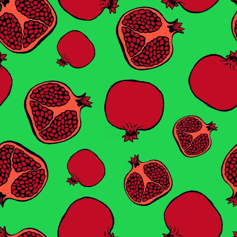 naadloze patroon met hand getrokken fruit elementen granaatappel. vegetarisch behang. voor designverpakkingen, textiel, achtergrond, ontwerppostkaarten en posters. vector