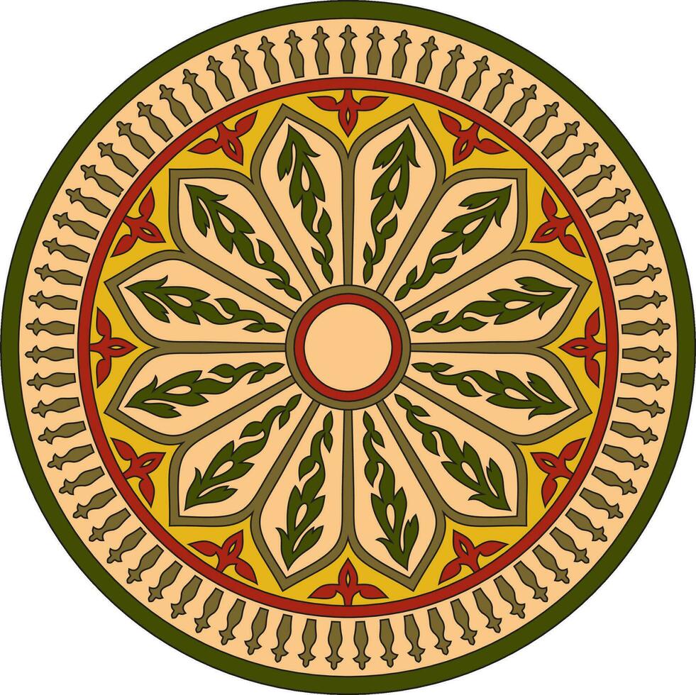 vector ronde gekleurde Arabisch nationaal ornament. eindeloos groente patroon van oostelijk volkeren van Azië, Afrika, Perzië, iran, Irak.