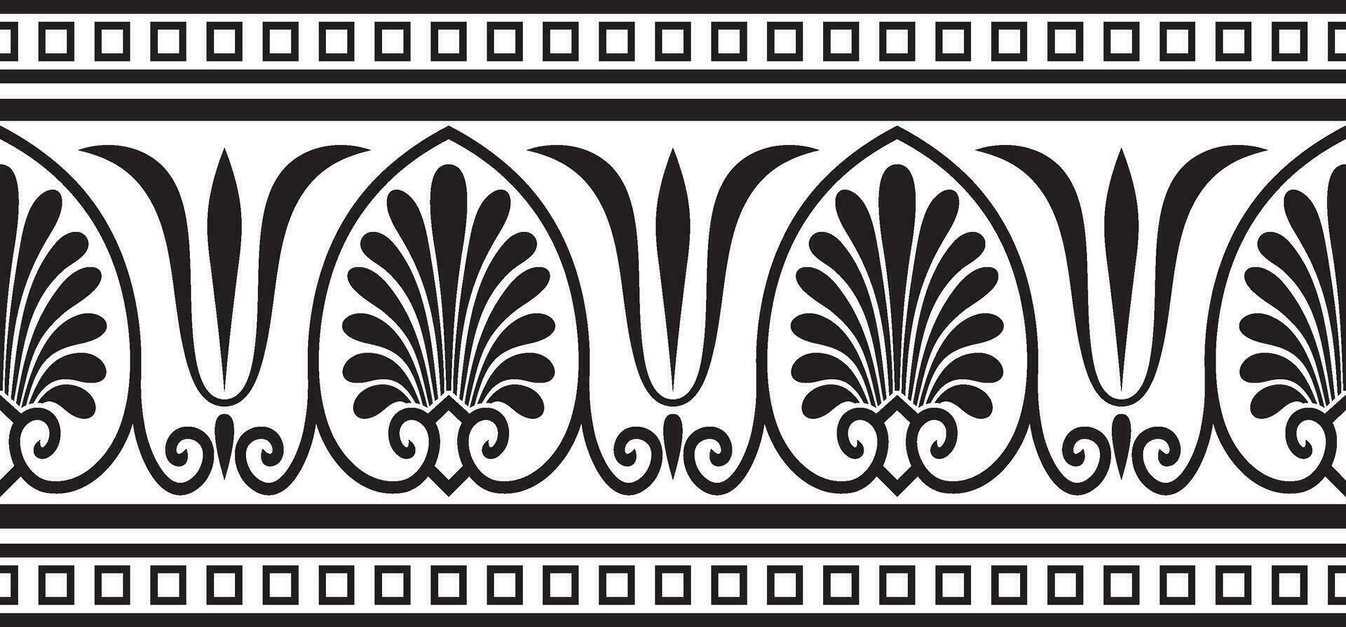 vector monochroom zwart naadloos klassiek Grieks ornament. eindeloos Europese patroon. grens, kader oude Griekenland, Romeins rijk