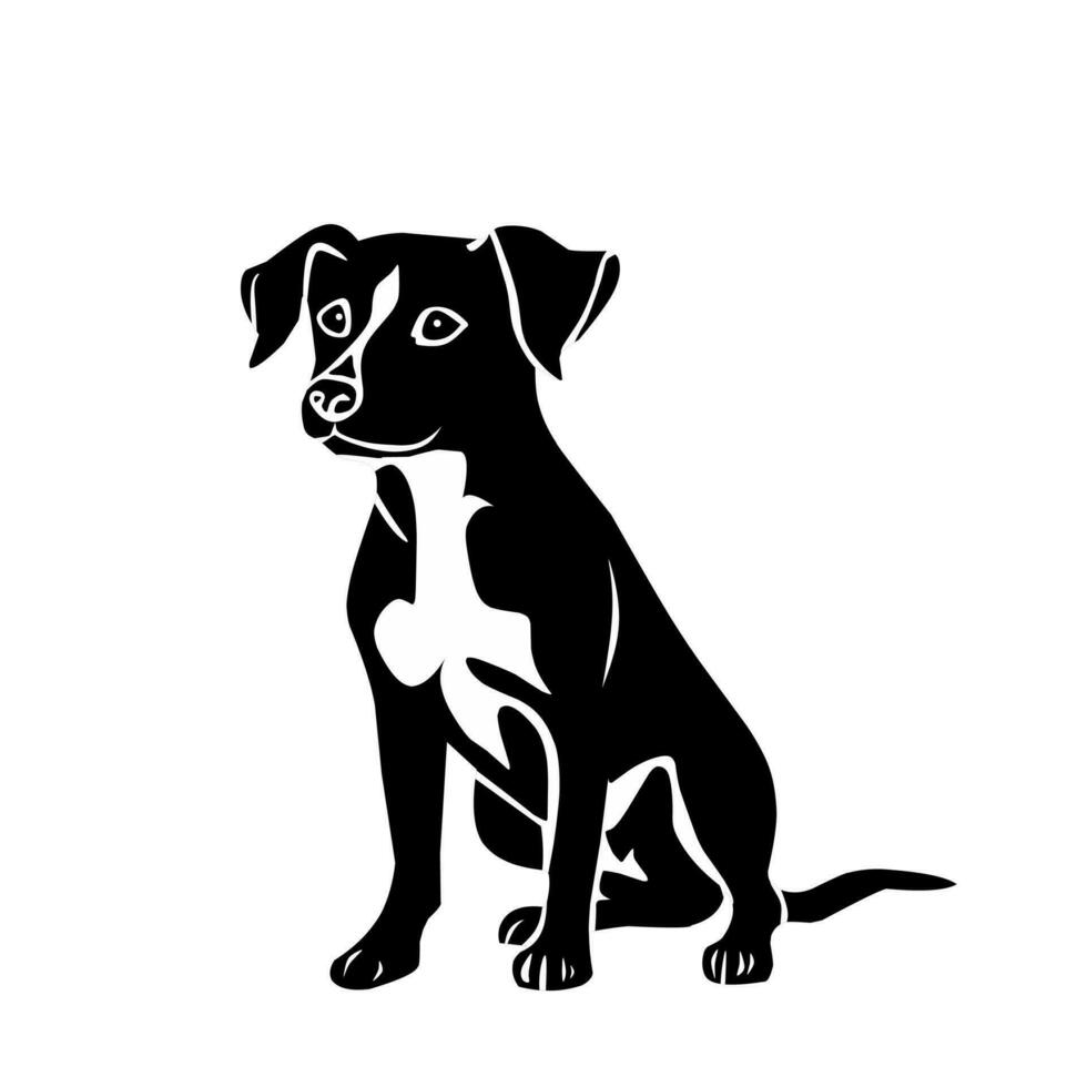 zwart hond dier Aan wit achtergrond geanimeerd vector illustratie