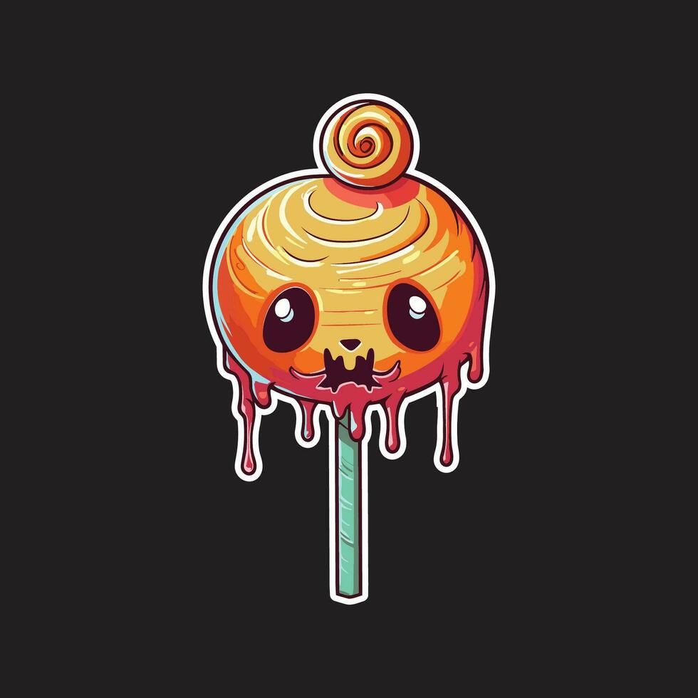 sticker van spookachtig lolly met een swirly oranje hoofd vector