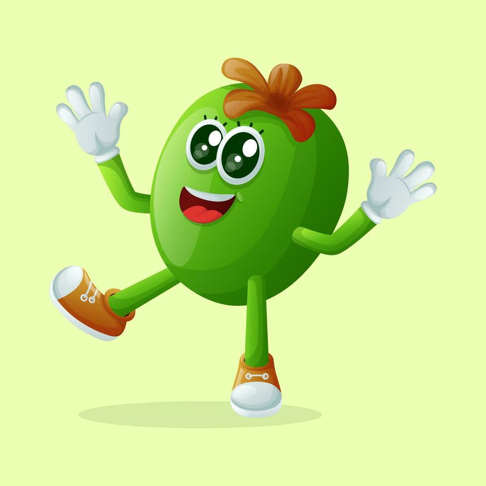 schattig feijoa karakter glimlachen met een gelukkig uitdrukking vector