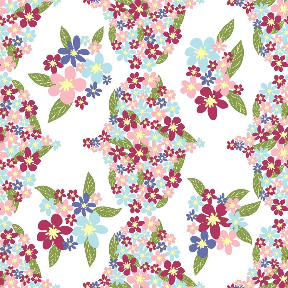 fantasie naadloos bloemen patroon met blauw, roze, Purper, rood, oranje bloemen en bladeren. elegant sjabloon voor mode vector