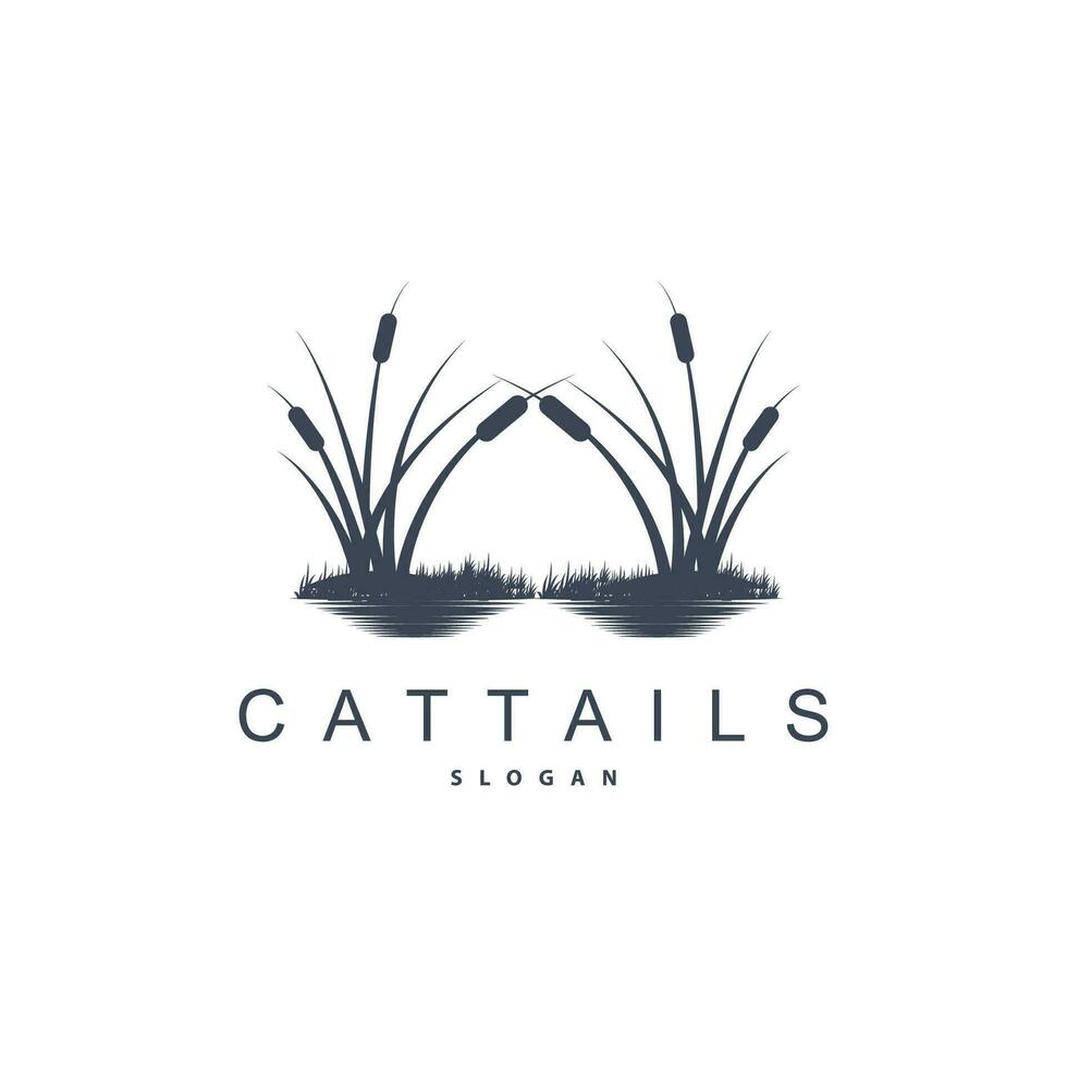 kreken en cattails rivier- logo, gras ontwerp gemakkelijk minimalistische illustratie vector sjabloon