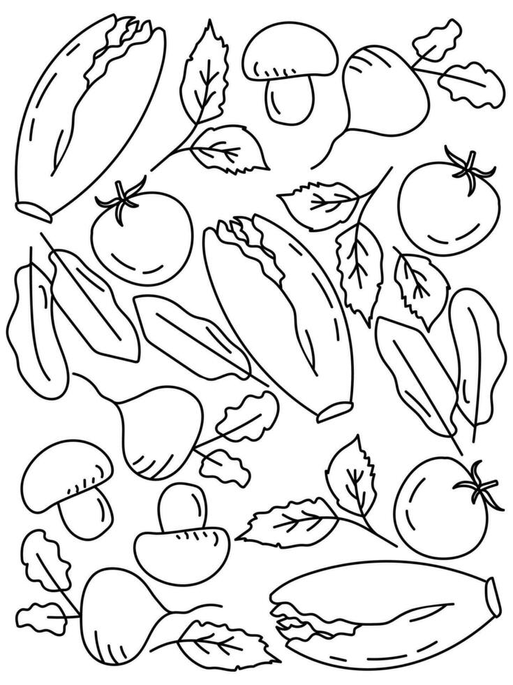 schets tekening reeks van groenten, kleur bladzijde voor kinderen aan het leren vector