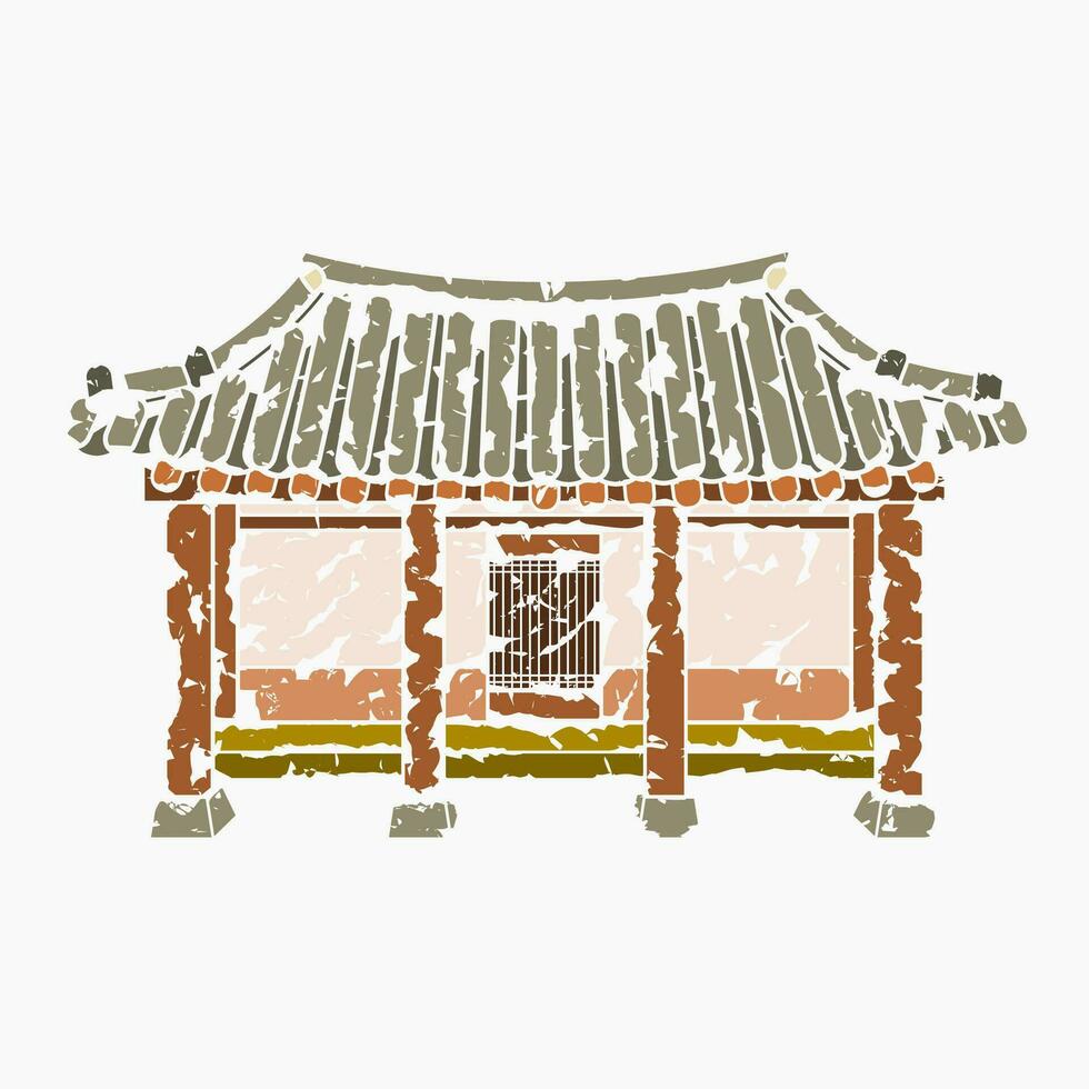 bewerkbare voorkant visie traditioneel Hanok Koreaans huis gebouw vector illustratie in borstel beroertes stijl voor artwork element van oosters geschiedenis en cultuur verwant ontwerp