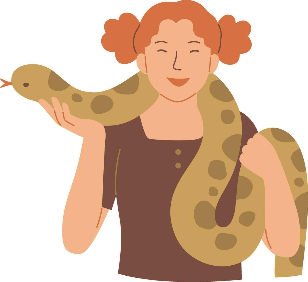 vector illustratie van een vrouw met een Afrikaanse boa constrictor