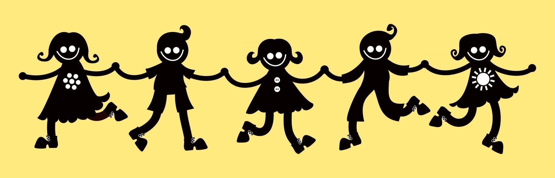 gelukkige silhouet kinderen hand in hand vector