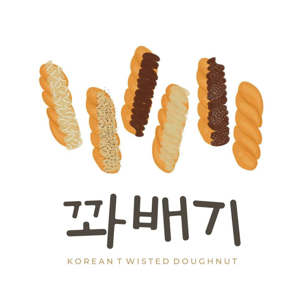 logo illustratie Koreaans gedraaid donuts kkwabaegi met divers smaken vector