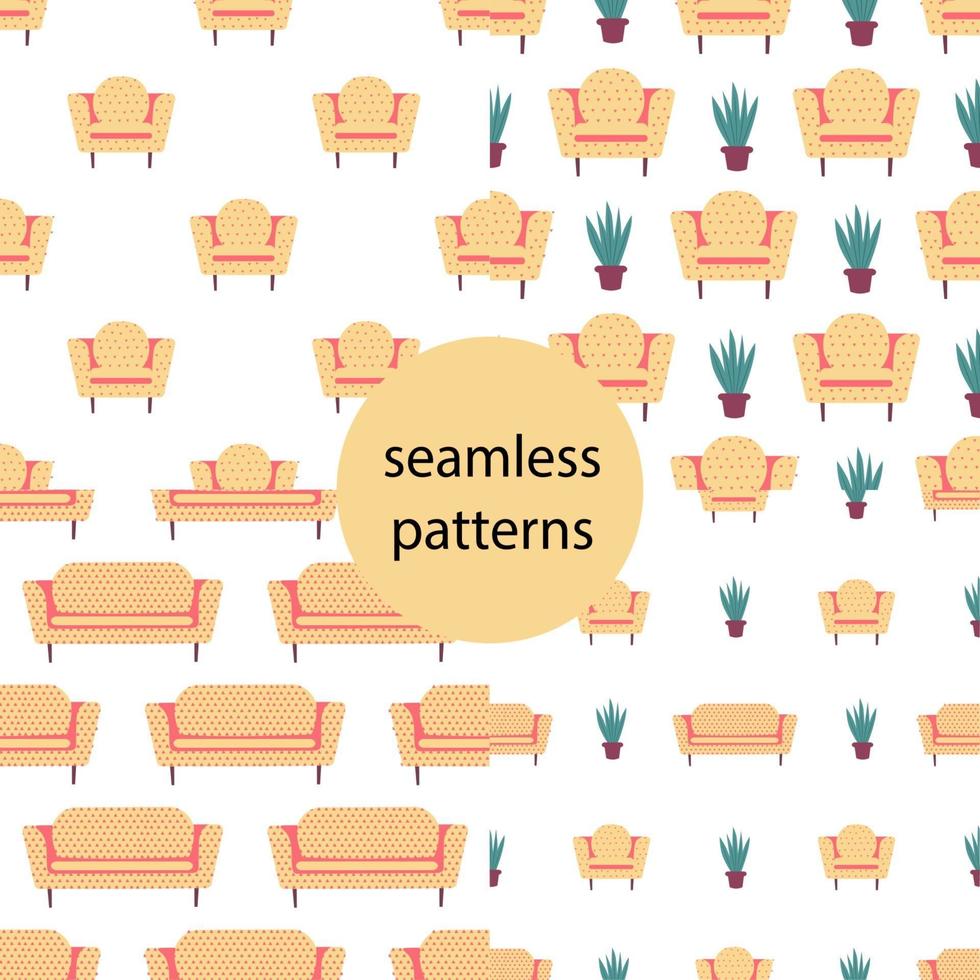 naadloos patroon met stijlvolle fauteuils en banken. Scandinavische meubels vector achtergrond.