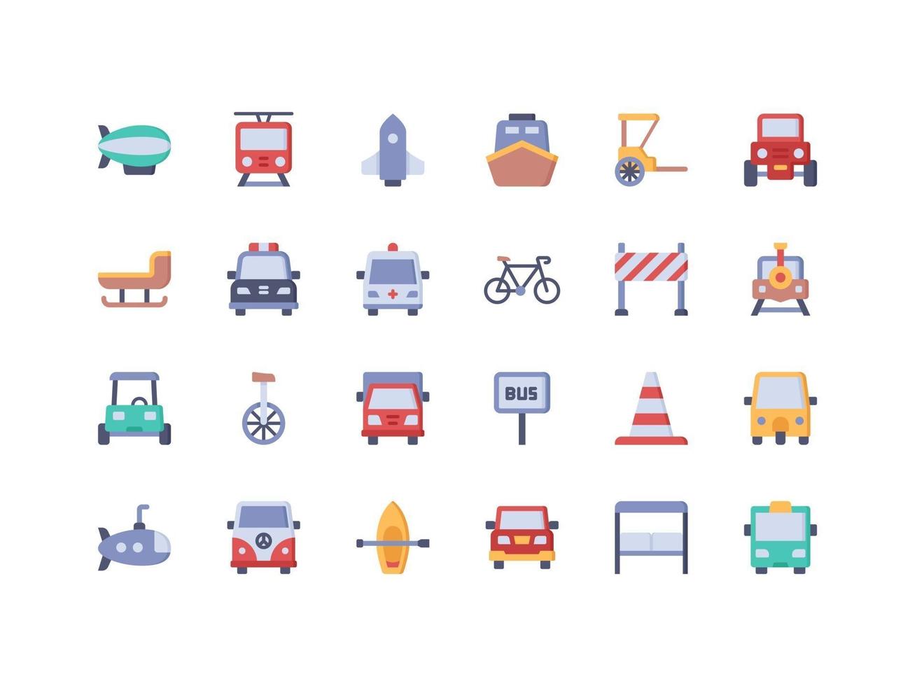 transport en voertuigen platte icon set vector