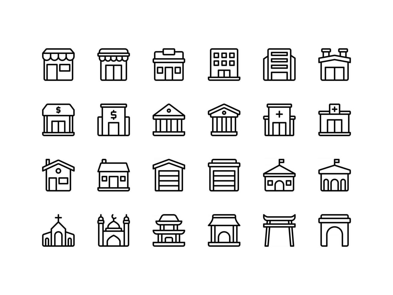 pictogrammenset voor gebouwen en oriëntatiepunten vector