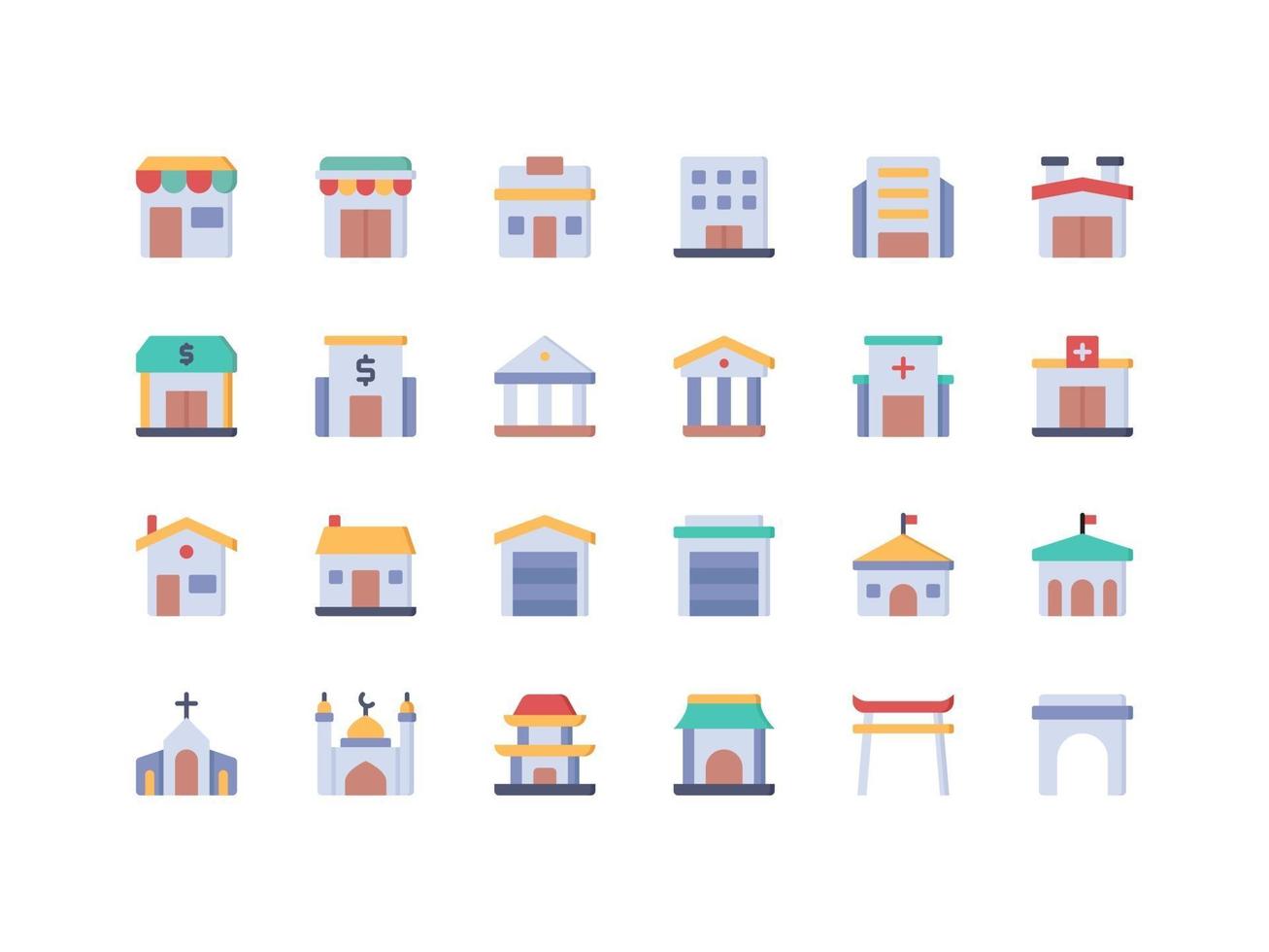 gebouw en landmark flat icon set icon vector